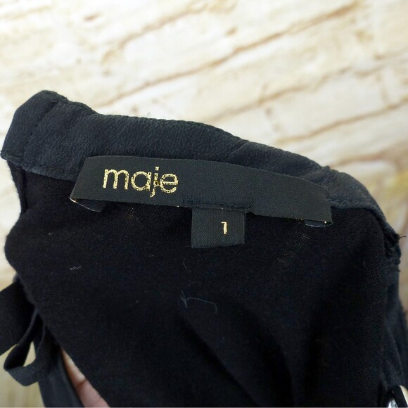 Maje Top Womens 1 US S Black Silk Draped Faux Wrap Sleeveless Embellished Neck - Picture 4 of 14